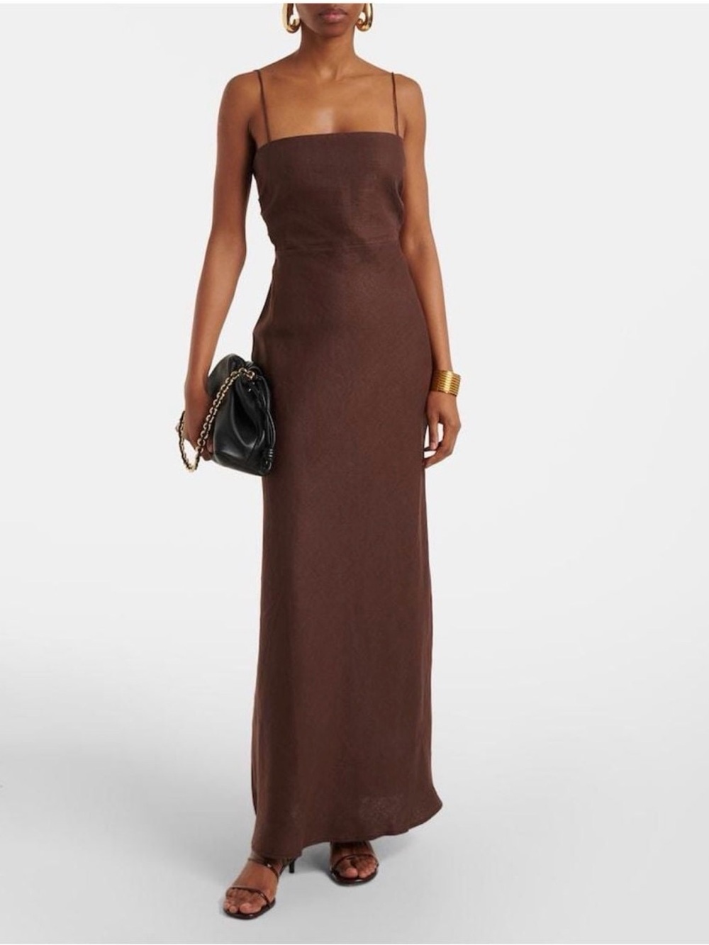 Faithfull the Brand Chocolate Brown Square-Neck Slip Maxi